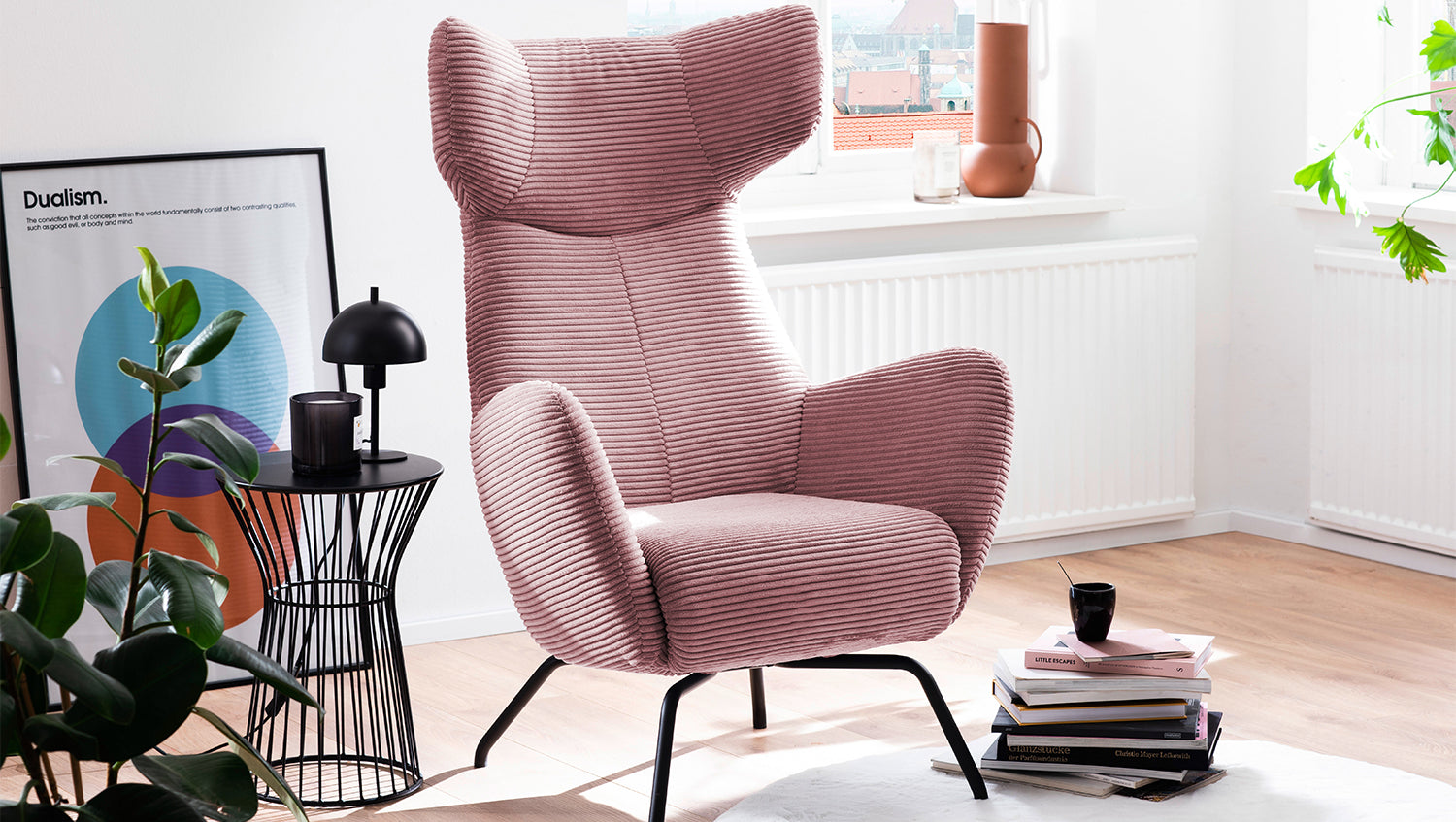 KAWOLA Sessel LOTTE Ohrensessel Cord rosa