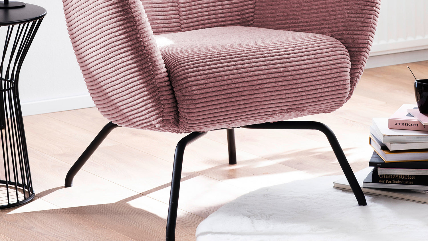 KAWOLA Sessel LOTTE Ohrensessel Cord rosa