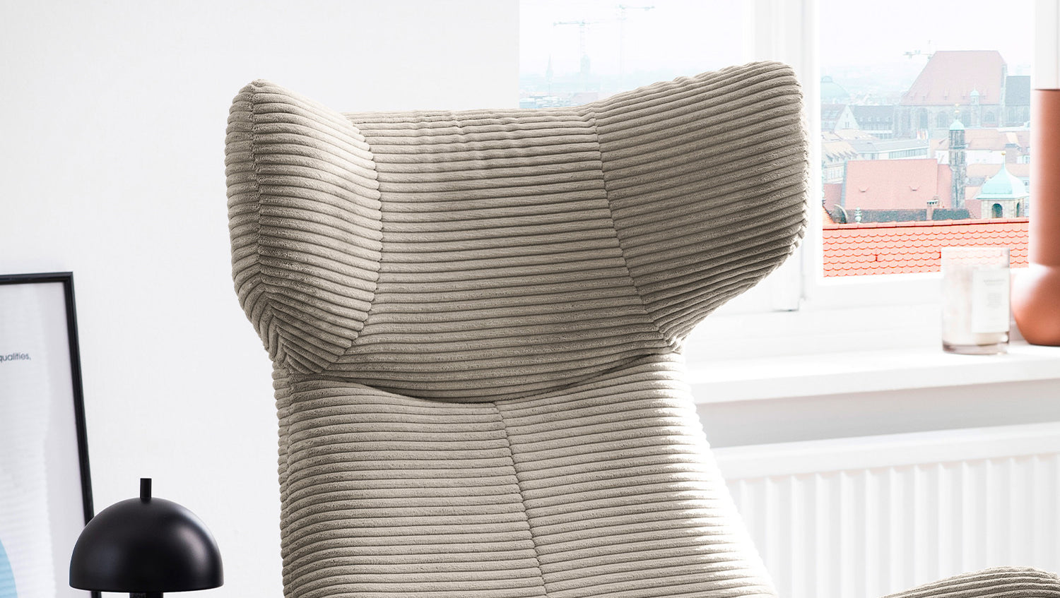 KAWOLA Sessel LOTTE Ohrensessel Cord steingrau