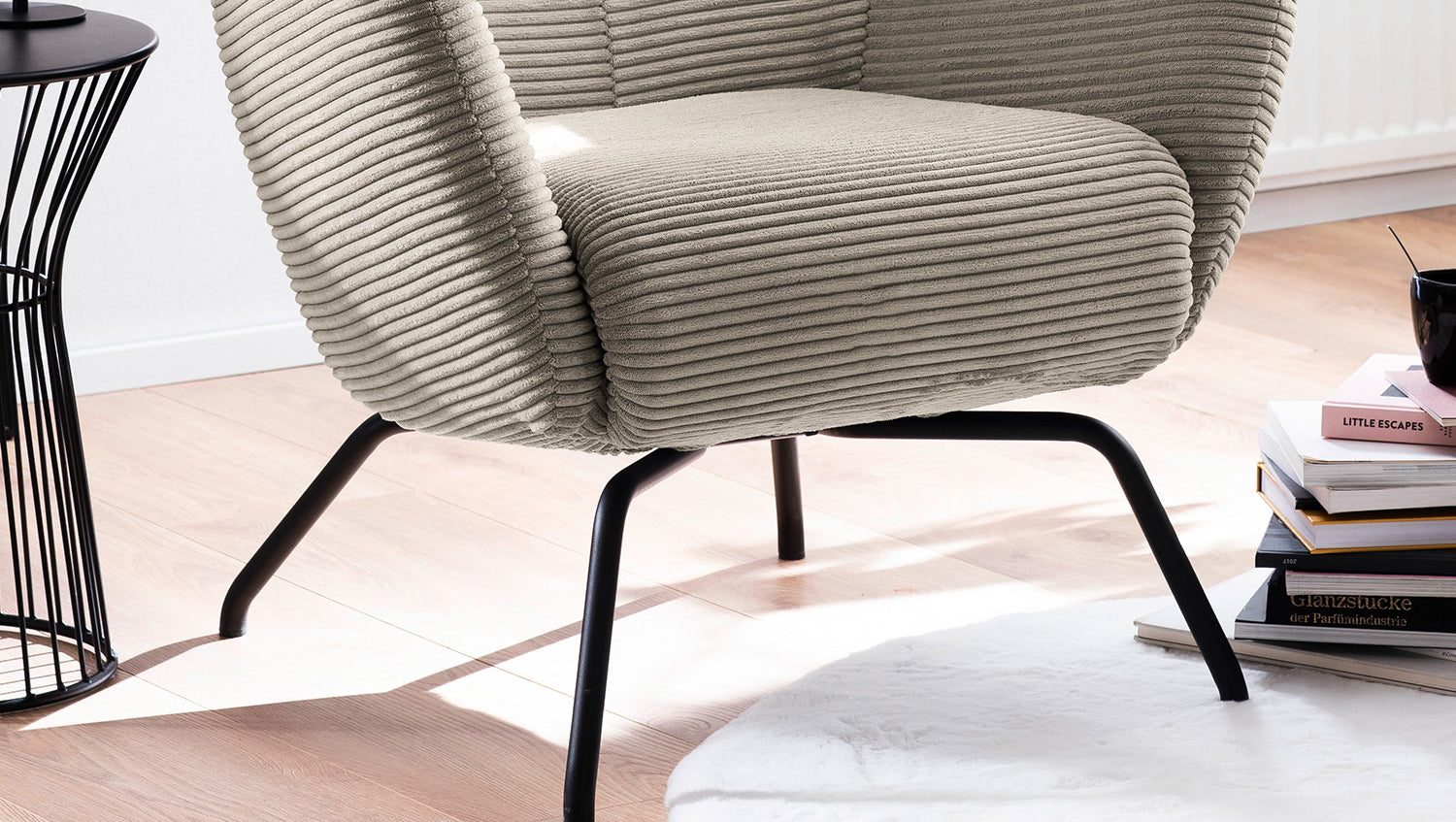 KAWOLA Sessel LOTTE Ohrensessel Cord steingrau