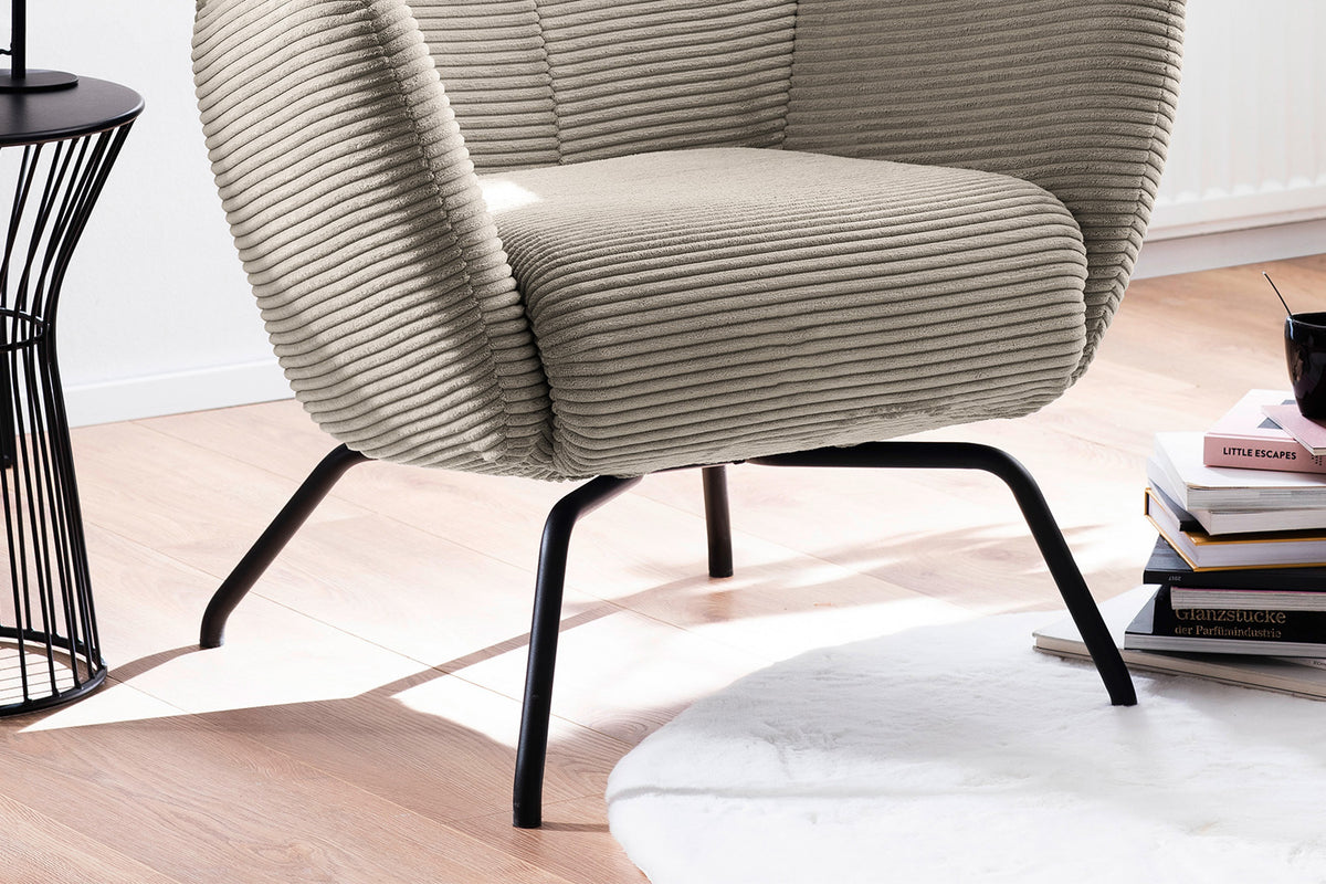 KAWOLA Sessel LOTTE Ohrensessel Cord steingrau