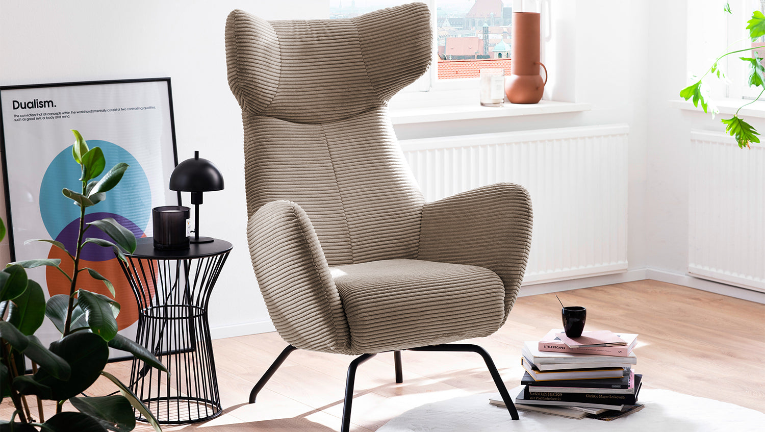 KAWOLA Sessel LOTTE Ohrensessel Cord taupe