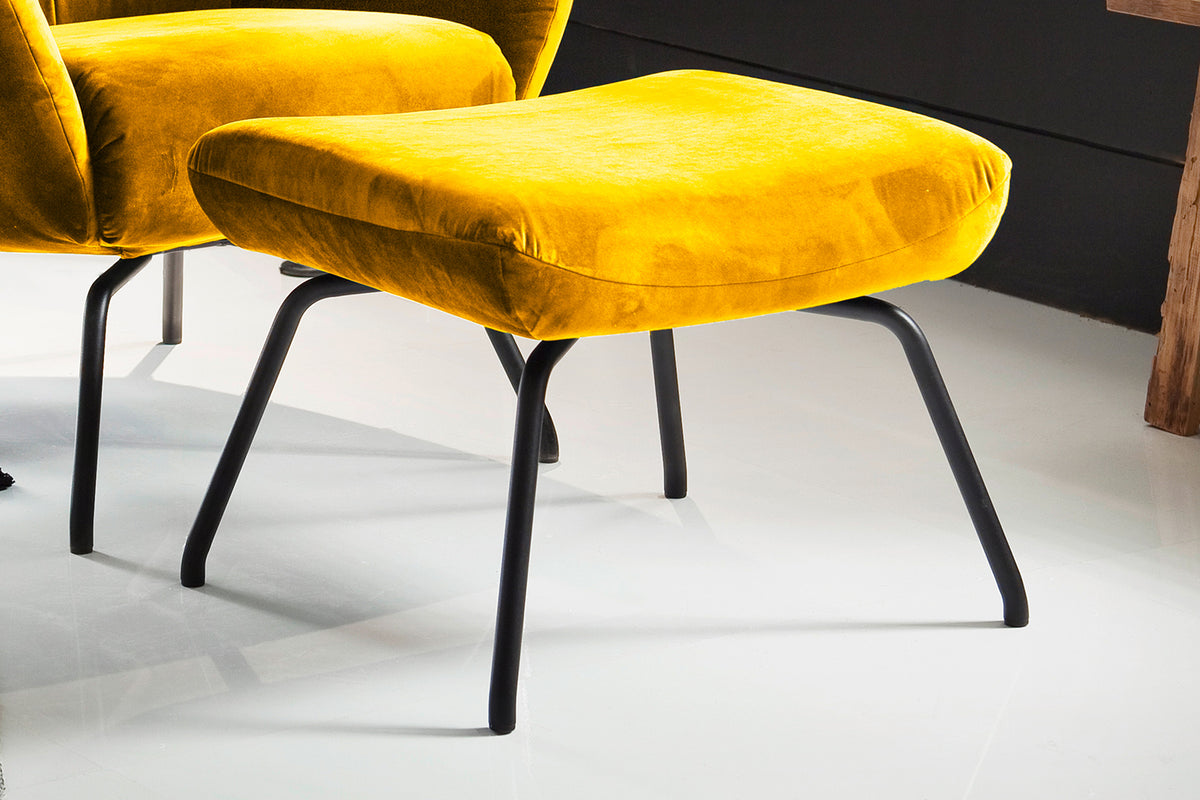 KAWOLA Sessel LOTTE Ohrensessel velvet curry mit Hocker
