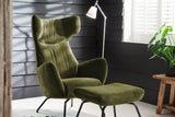 KAWOLA Sessel LOTTE Ohrensessel velvet olivgrün mit Hocker