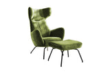 KAWOLA Sessel LOTTE Ohrensessel velvet olivgrün mit Hocker