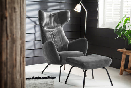 KAWOLA Sessel LOTTE Ohrensessel velvet stone mit Hocker