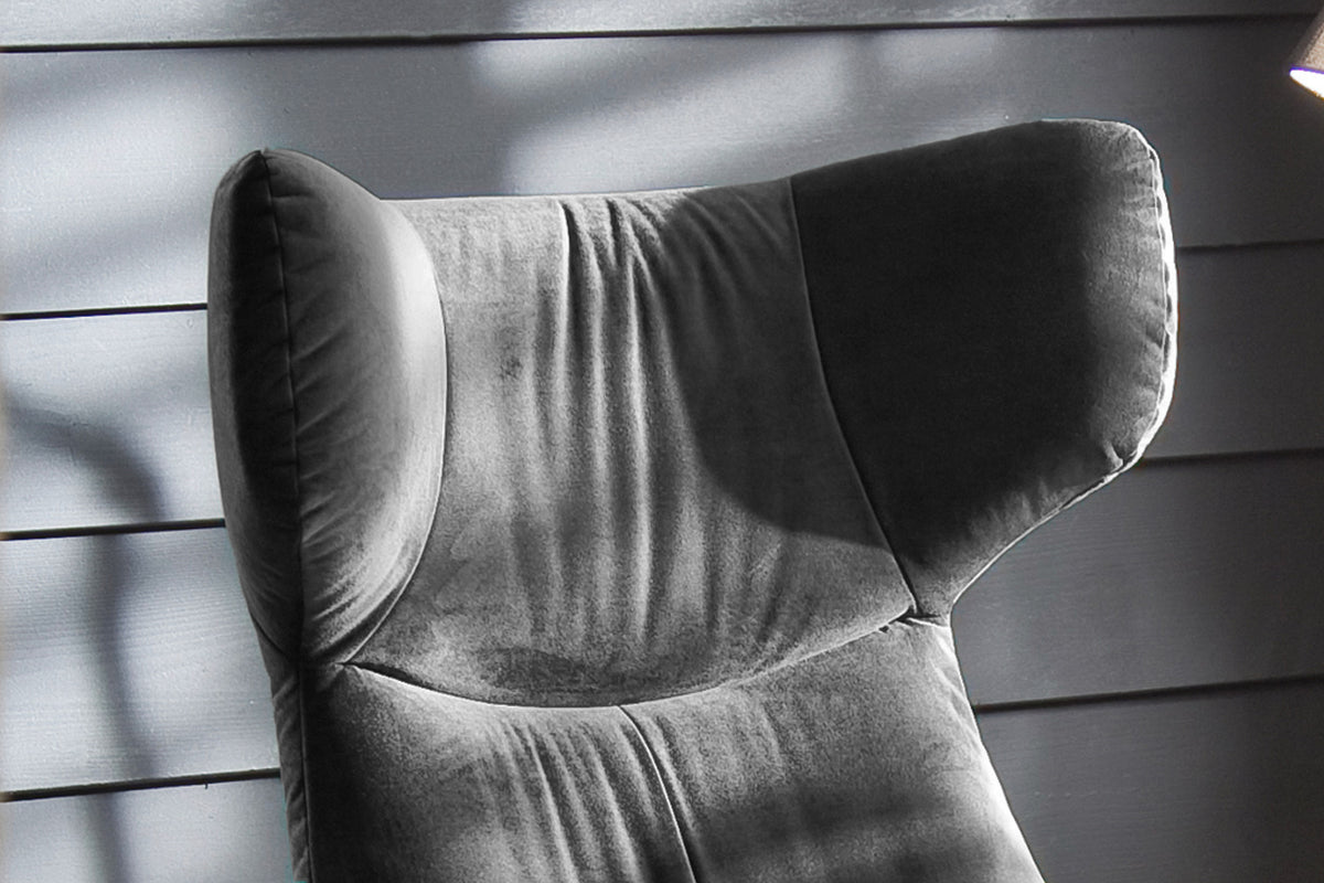 KAWOLA Sessel LOTTE Ohrensessel velvet stone mit Hocker