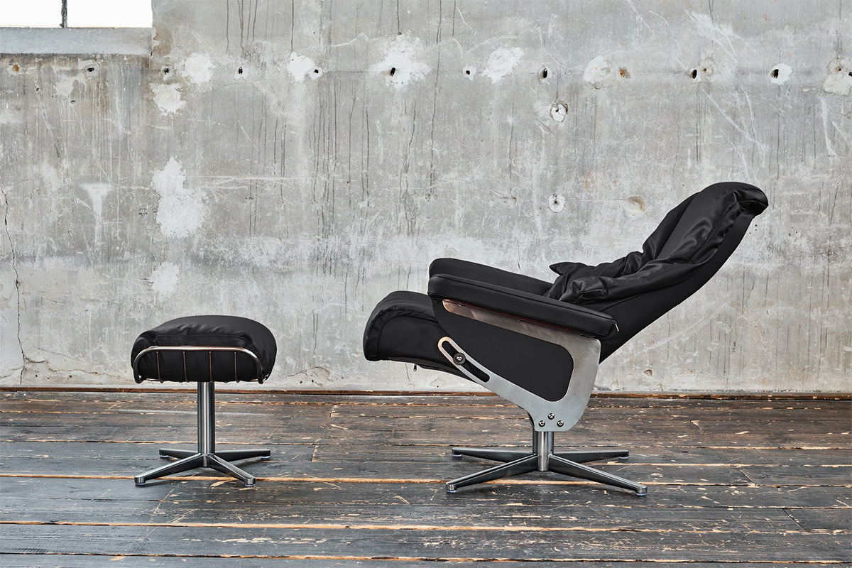 KAWOLA Sessel MODO Relaxsessel drehbar Leder schwarz mit Hocker