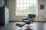 KAWOLA Sessel TOSAR Relaxsessel drehbar Leder schwarz mit Hocker