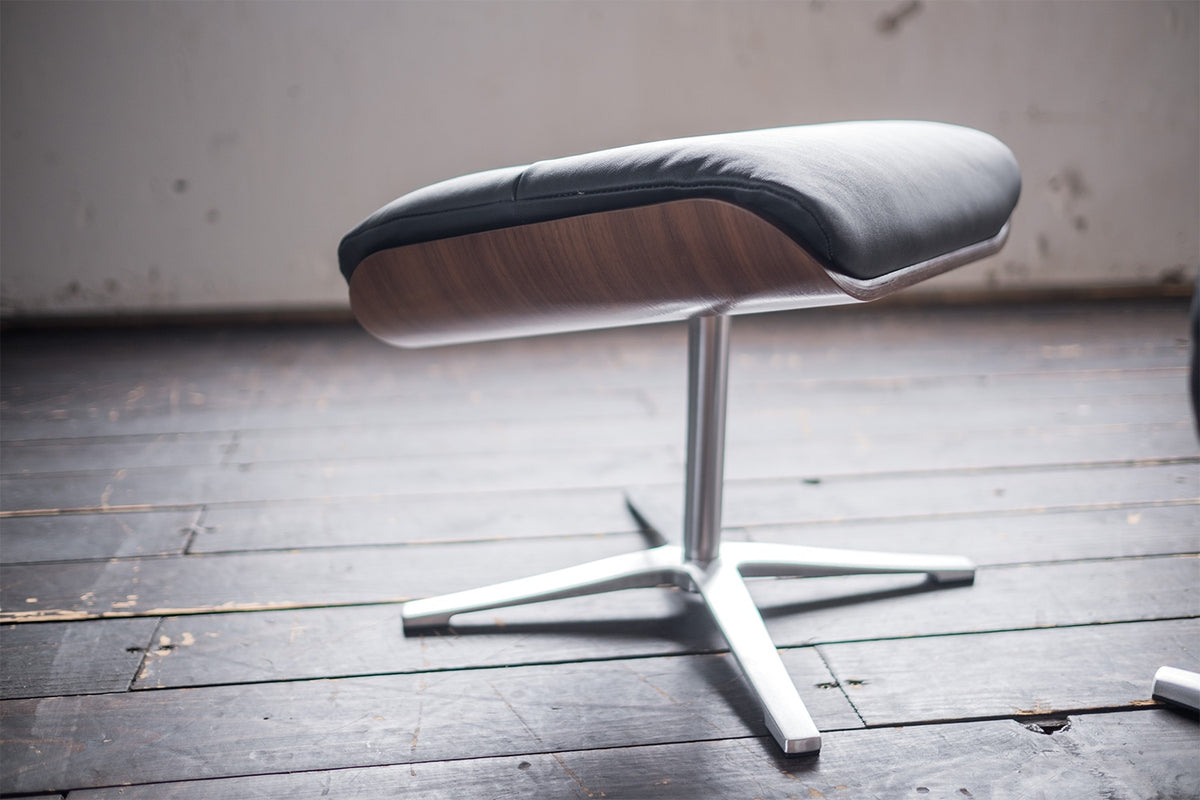 KAWOLA Sessel TOSAR Relaxsessel drehbar Leder schwarz mit Hocker