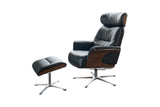 KAWOLA Sessel TOSAR Relaxsessel drehbar Leder schwarz mit Hocker