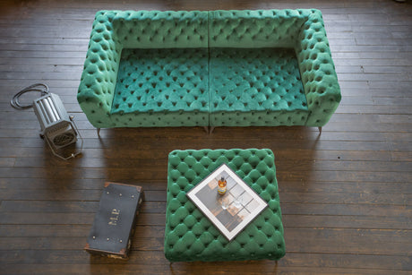 KAWOLA Set Big Sofa und Polsterhocker NARLA Chesterfield Velvet grün