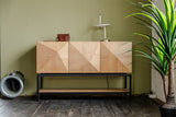 KAWOLA Sideboard ANJO 3 Türen 1 Ablage Eiche furniert braun Metall schwarz pulverbeschichtet