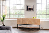 KAWOLA Sideboard ANJO 4 Türen 1 Ablage Eiche furniert braun Metall schwarz pulverbeschichtet