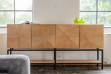 KAWOLA Sideboard ANJO 4 Türen 1 Ablage Eiche furniert braun Metall schwarz pulverbeschichtet