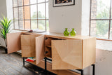 KAWOLA Sideboard ANJO 4 Türen 1 Ablage Eiche furniert braun Metall schwarz pulverbeschichtet