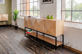 KAWOLA Sideboard ANJO 4 Türen 1 Ablage Eiche furniert braun Metall schwarz pulverbeschichtet