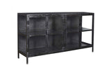 KAWOLA Sideboard BREST Vitrine Metall schwarz 4 Türen
