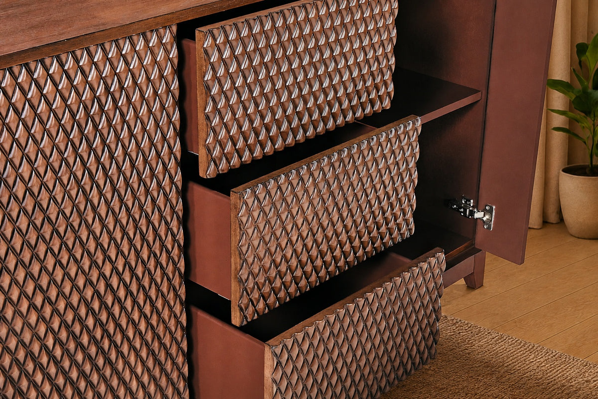 KAWOLA Sideboard COPAS 2 Türen 3 Schubladen Eiche furniert braun