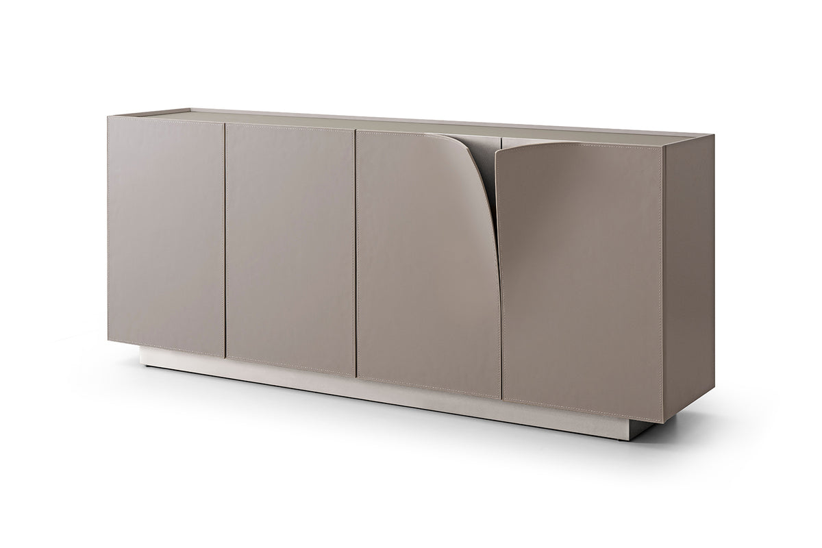 KAWOLA Sideboard EMMA Kunstleder grau Fuß Edelstahl gebürstet