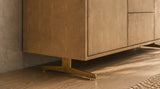 KAWOLA Sideboard GALA 2 Türen 3 Schubladen Kunstleder goldfarben Fuß Edelstahl gebürstet