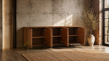 KAWOLA Sideboard GALA 4 Türen Kunstleder goldfarben Fuß Edelstahl gebürstet