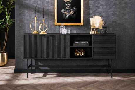 KAWOLA Sideboard LORCA Mango massiv schwarz 2 Türen 2 Schubladen