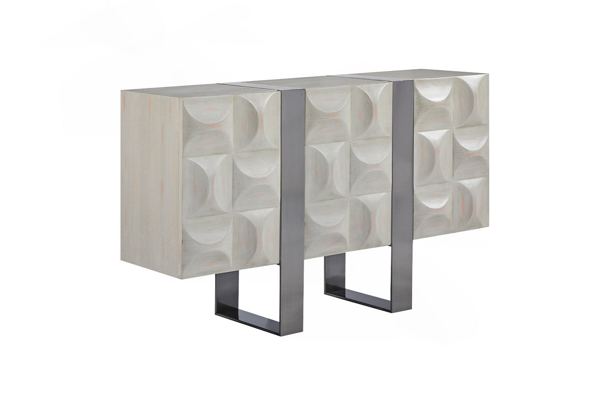 KAWOLA Sideboard MARGO 3 Türen Ulme furniert grau Fuß Edelstahl gebürstet