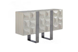 KAWOLA Sideboard MARGO 3 Türen Ulme furniert grau Fuß Edelstahl gebürstet