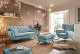 KAWOLA Sitzgruppe CHARME Sofa Sessel Hockerbank Cord hellblau, 3-Sitzer