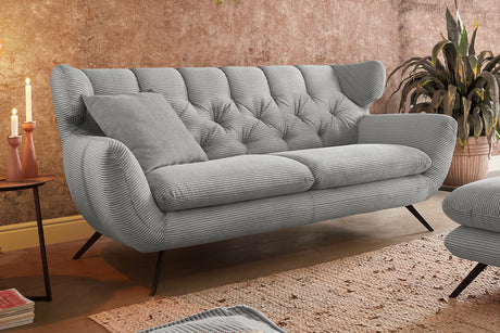 KAWOLA Sitzgruppe CHARME Sofa Sessel Hockerbank Cord hellgrau
