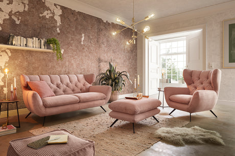 KAWOLA Sitzgruppe CHARME Sofa Sessel Hockerbank Cord rosa, 4-Sitzer