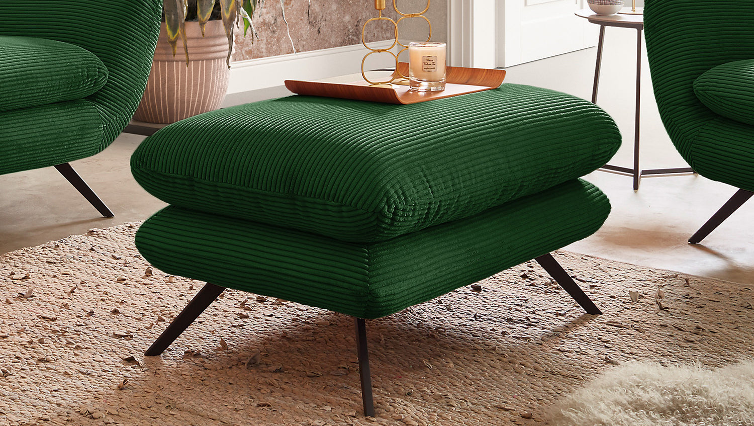 KAWOLA Sitzgruppe CHARME Sofa Sessel Hockerbank Cord smaragd