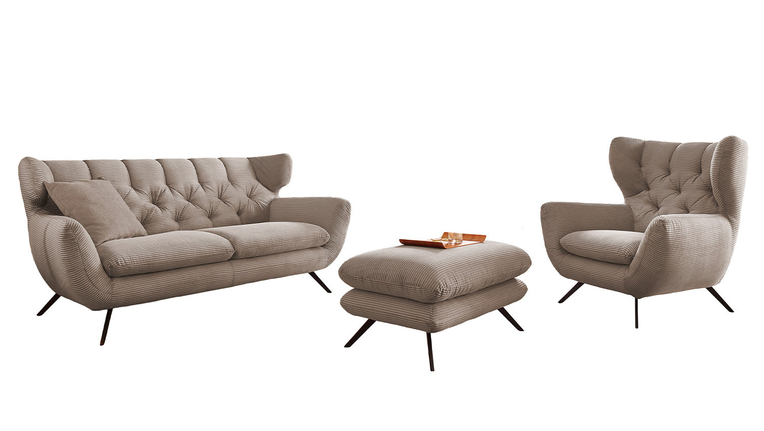 KAWOLA Sitzgruppe CHARME Sofa Sessel Hockerbank Cord taupe