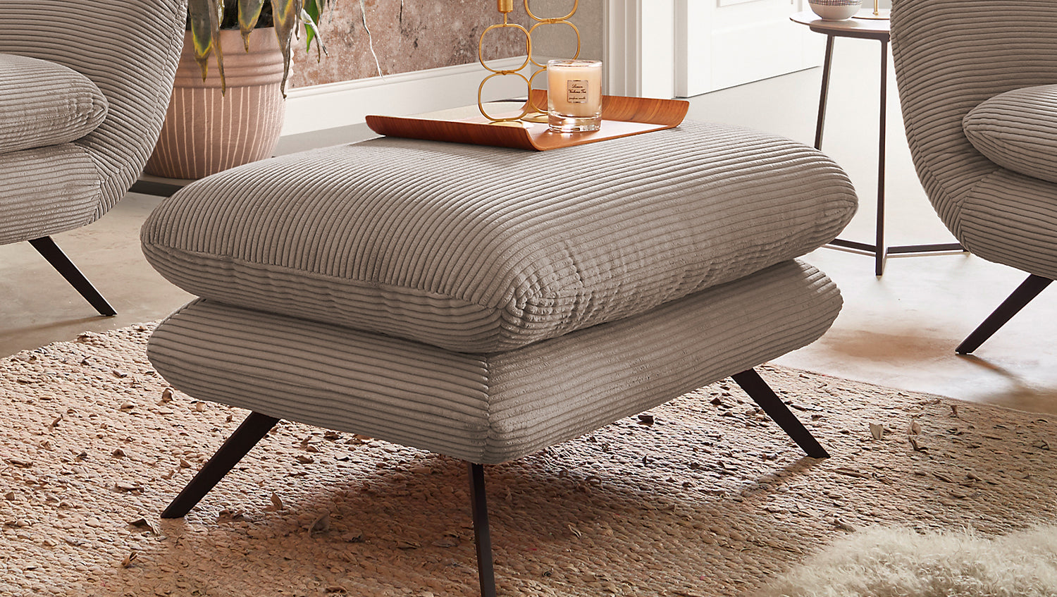 KAWOLA Sitzgruppe CHARME Sofa Sessel Hockerbank Cord taupe