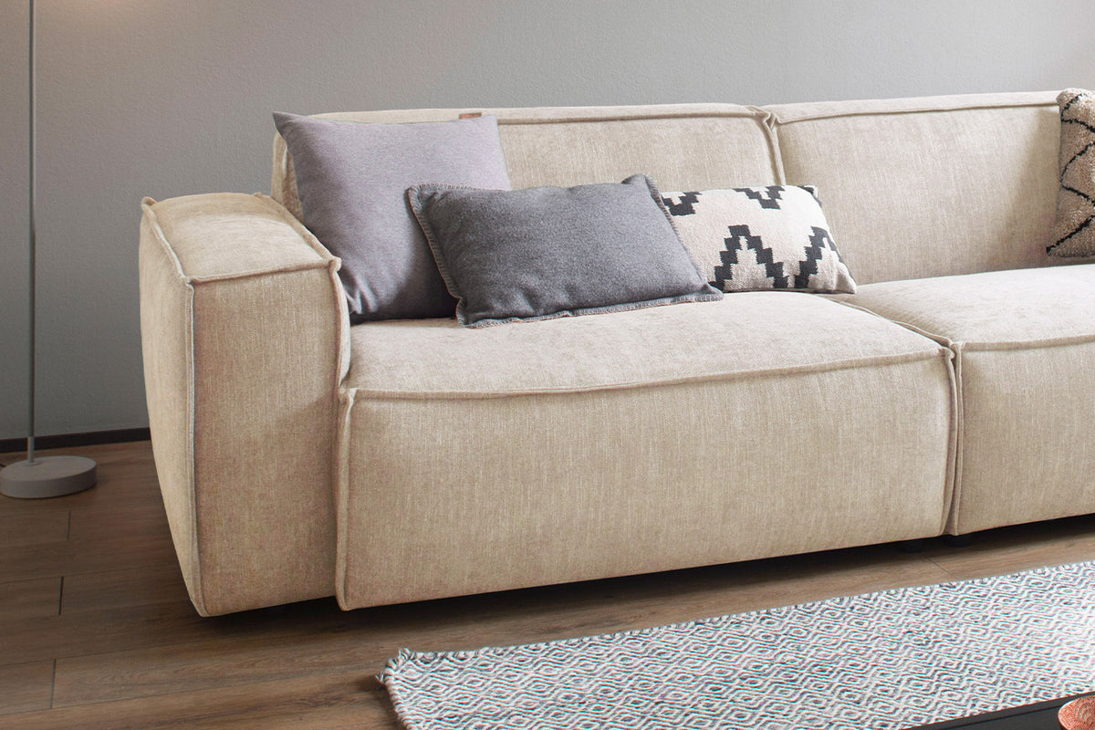 KAWOLA Sitzgruppe SAMU 3-Sitzer 2-Sitzer Chenille-Stoff beige