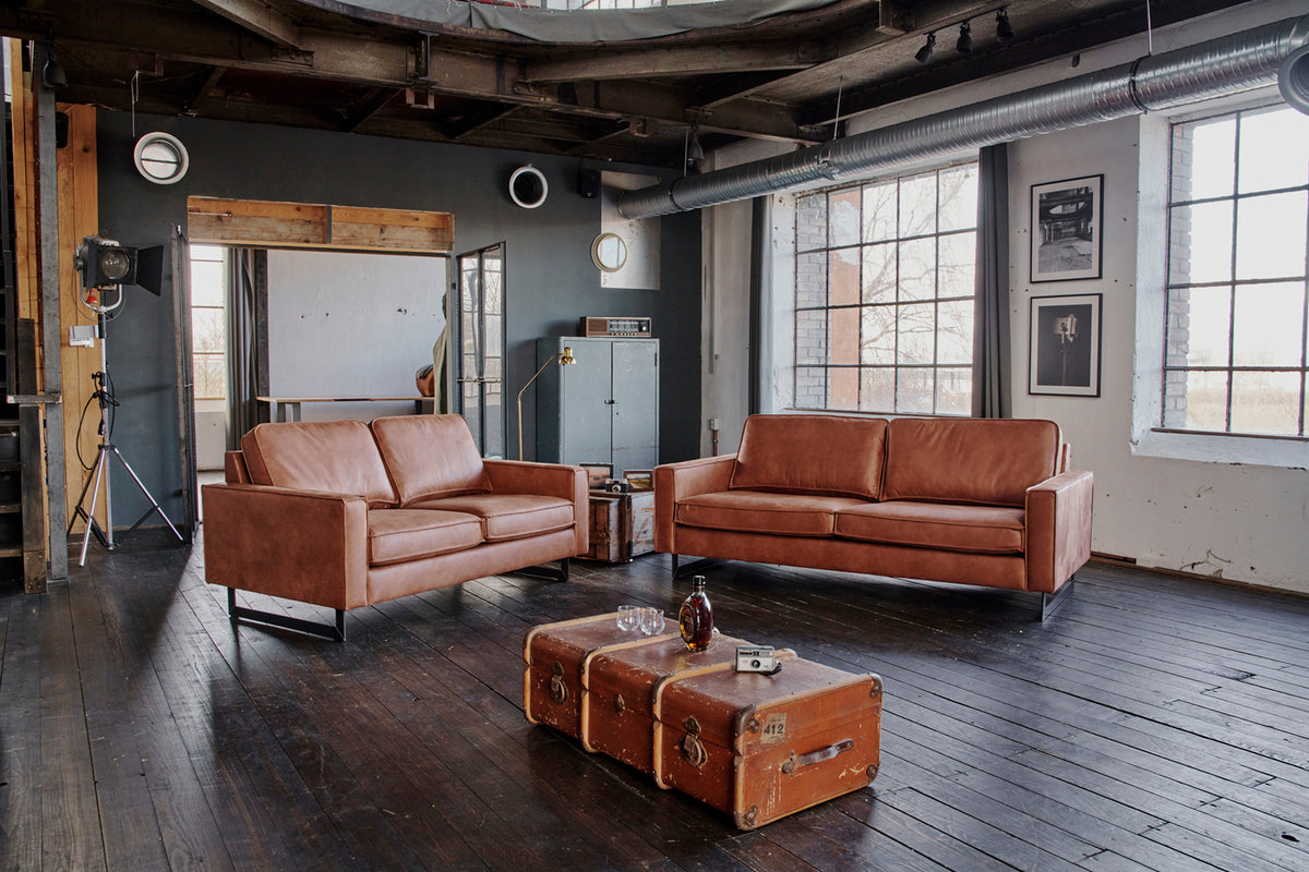 KAWOLA Sitzgruppe VILNIUS 3-Sitzer Sofa und 2-Sitzer Sofa Kunstleder mit Lederanteil cognac