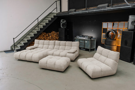 KAWOLA Sitzgruppe VIVIEN Ecksofa Drehsessel Hockerbank Feincord beige, Links
