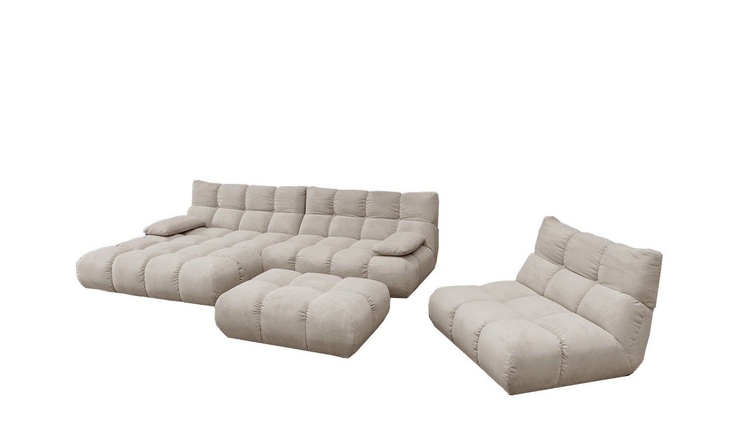 KAWOLA Sitzgruppe VIVIEN Ecksofa Drehsessel Hockerbank Feincord beige
