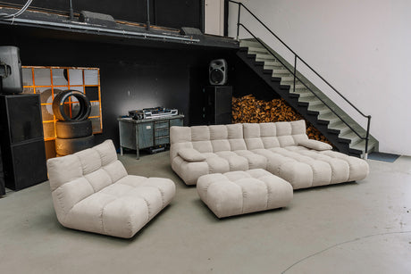 KAWOLA Sitzgruppe VIVIEN Ecksofa Drehsessel Hockerbank Feincord beige, Rechts