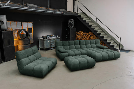 KAWOLA Sitzgruppe VIVIEN Ecksofa Drehsessel Hockerbank Feincord grün, Rechts