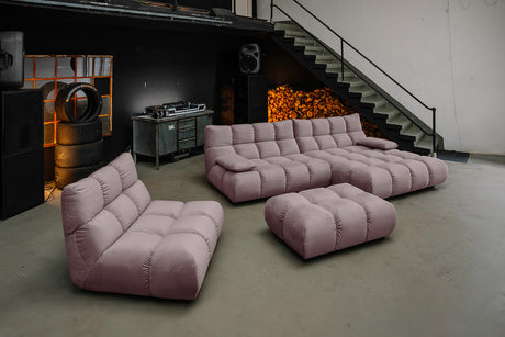 KAWOLA Sitzgruppe VIVIEN Ecksofa Drehsessel Hockerbank Velvet roségrau, Rechts