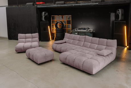 KAWOLA Sitzgruppe VIVIEN Ecksofa Drehsessel Hockerbank Velvet roségrau