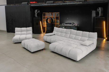KAWOLA Sitzgruppe VIVIEN Ecksofa Drehsessel Hockerbank Velvet silber