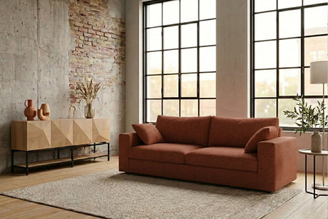 KAWOLA Sofa AMINA 3-Sitzer Stoff cognac