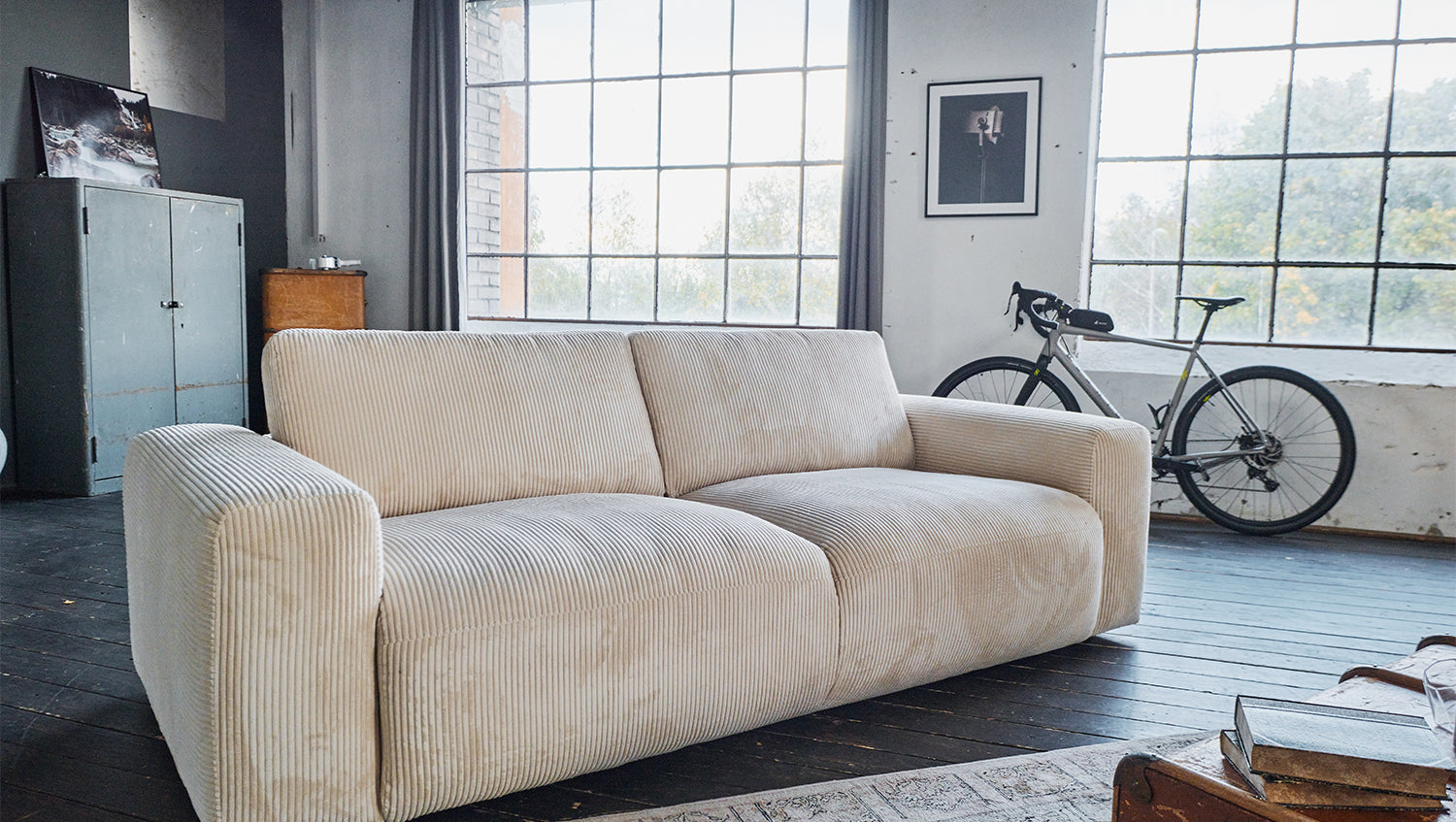 KAWOLA Sofa BODHI 3-Sitzer Cord cremeweiß