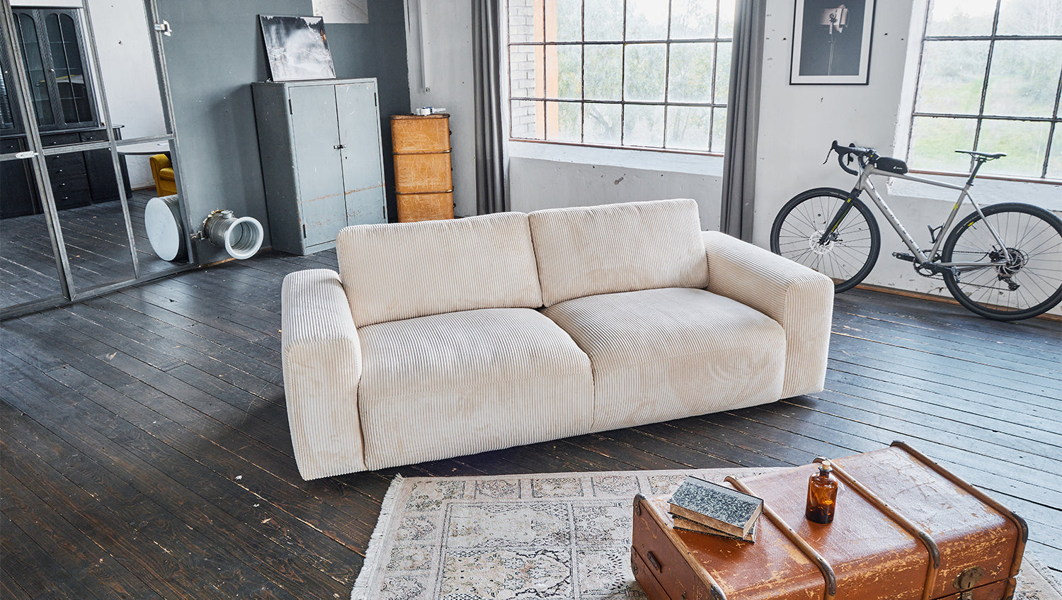 KAWOLA Sofa BODHI 3-Sitzer Cord cremeweiß