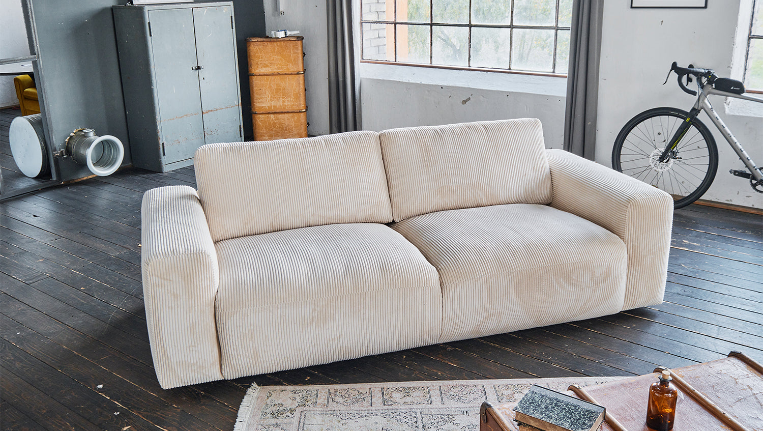 KAWOLA Sofa BODHI 3-Sitzer Cord cremeweiß