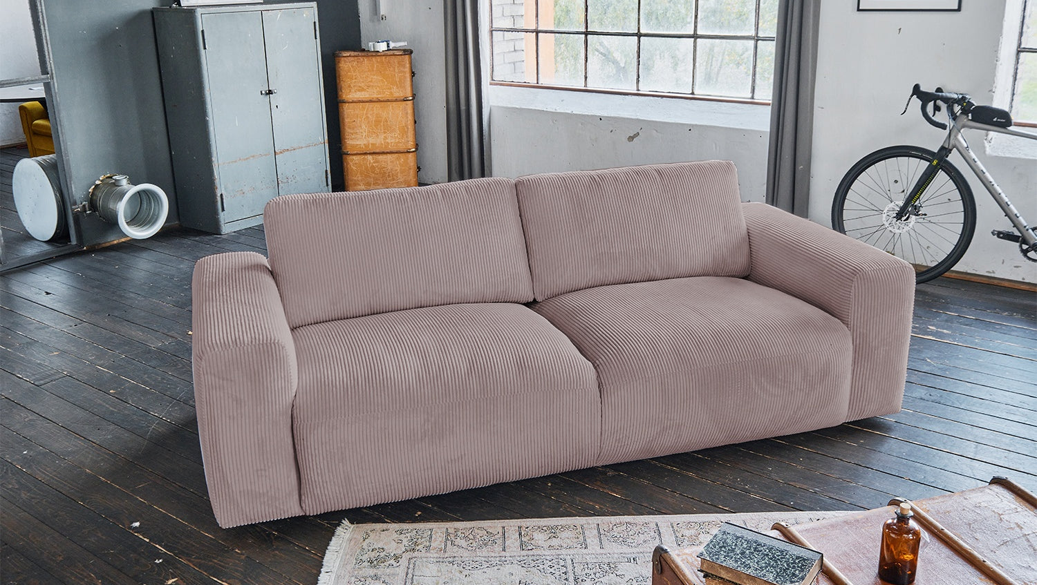 KAWOLA Sofa BODHI 3-Sitzer Cord rosa