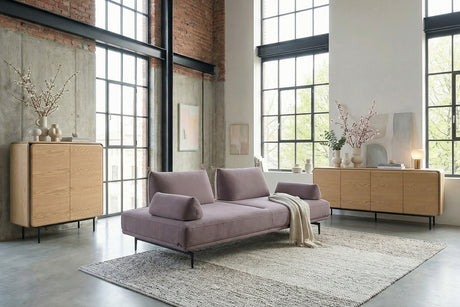 KAWOLA Sofa CANE Schlafsofa Daybed Stoff lila